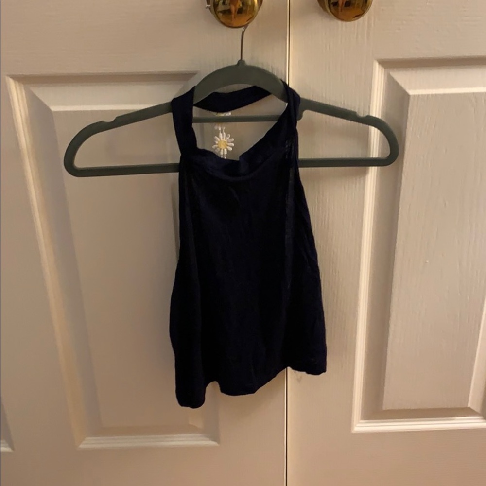 Navy halter top with daisy back